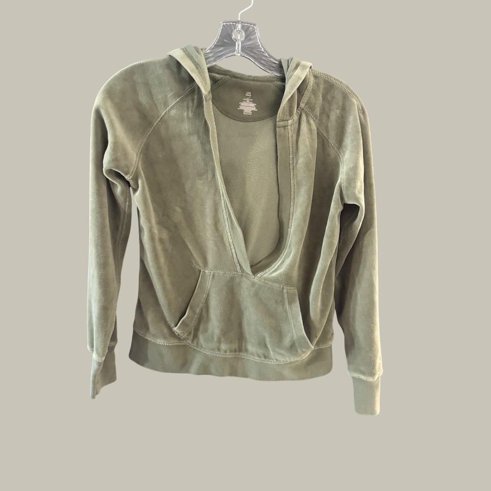 Old Navy Y2k 2000s Sage Green Velour Surplice Deep V-Neck Hoodie XS Loungewear